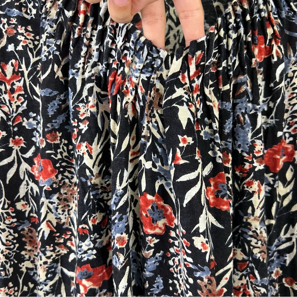 Lucky Brand Modal/Cotton Blend Elastic Pleated Front Floral Printed Boho Top - Picture 3 of 13